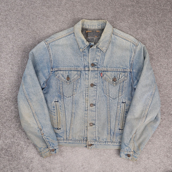 VTG Levis Wool Blanket Lined Trucker XL Blue Light Wash Long Sleeve Denim Jacket - Picture 1 of 12